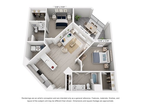 The Jupiter 2 Bedroom Apartment Floor Plan at The Galaxy at Polaris